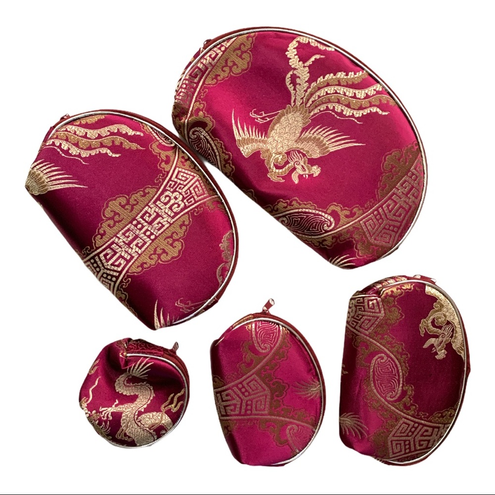 NWOT Asian Dragon Makeup Accessory Cosmetic Bags Set of 5